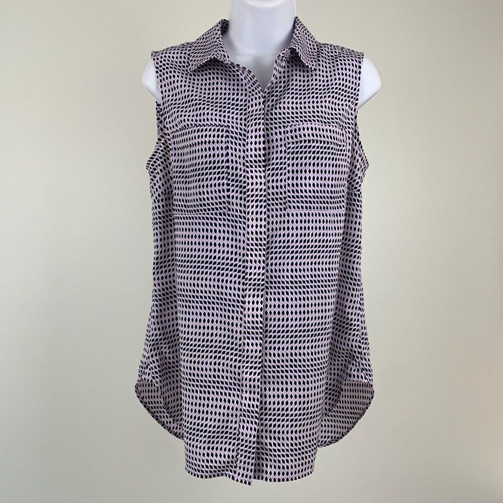 Talbots Blouse sz S Sleeveless Top Button Front Purple Patterned Lightweight